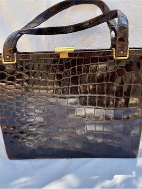 Classic Croc-Embossed Leather Tote in Dark Brown